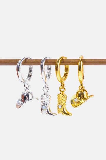 Hat & Boot Shape Asymmetrical Copper 14K Gold Plated Earrings - Hovatok