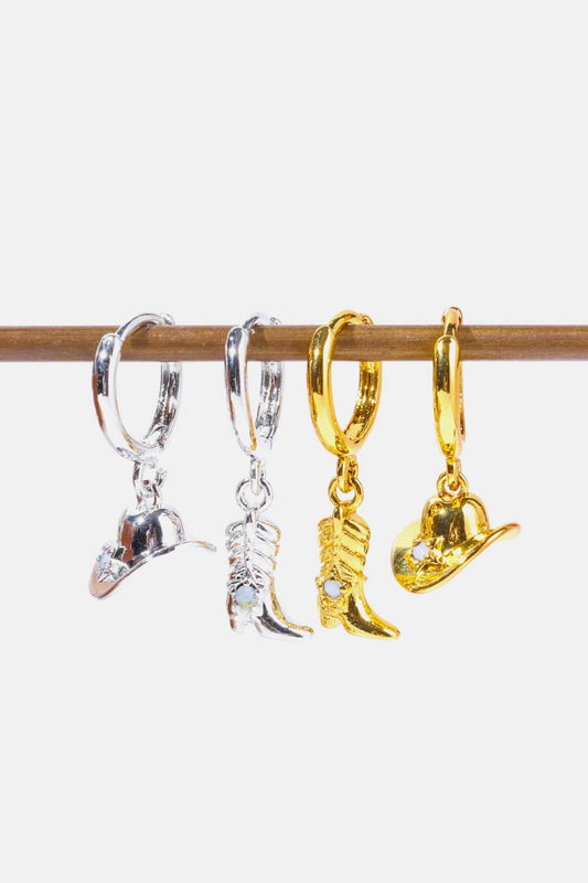 Hat & Boot Shape Asymmetrical Copper 14K Gold Plated Earrings - Hovatok