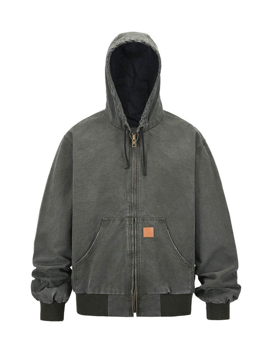 Men's Zip Up Washed Hooded Jacket - Hovatok