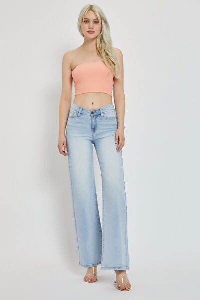 RISEN Full Size Wide Leg V Dipped Front Waist Jeans - Hovatok