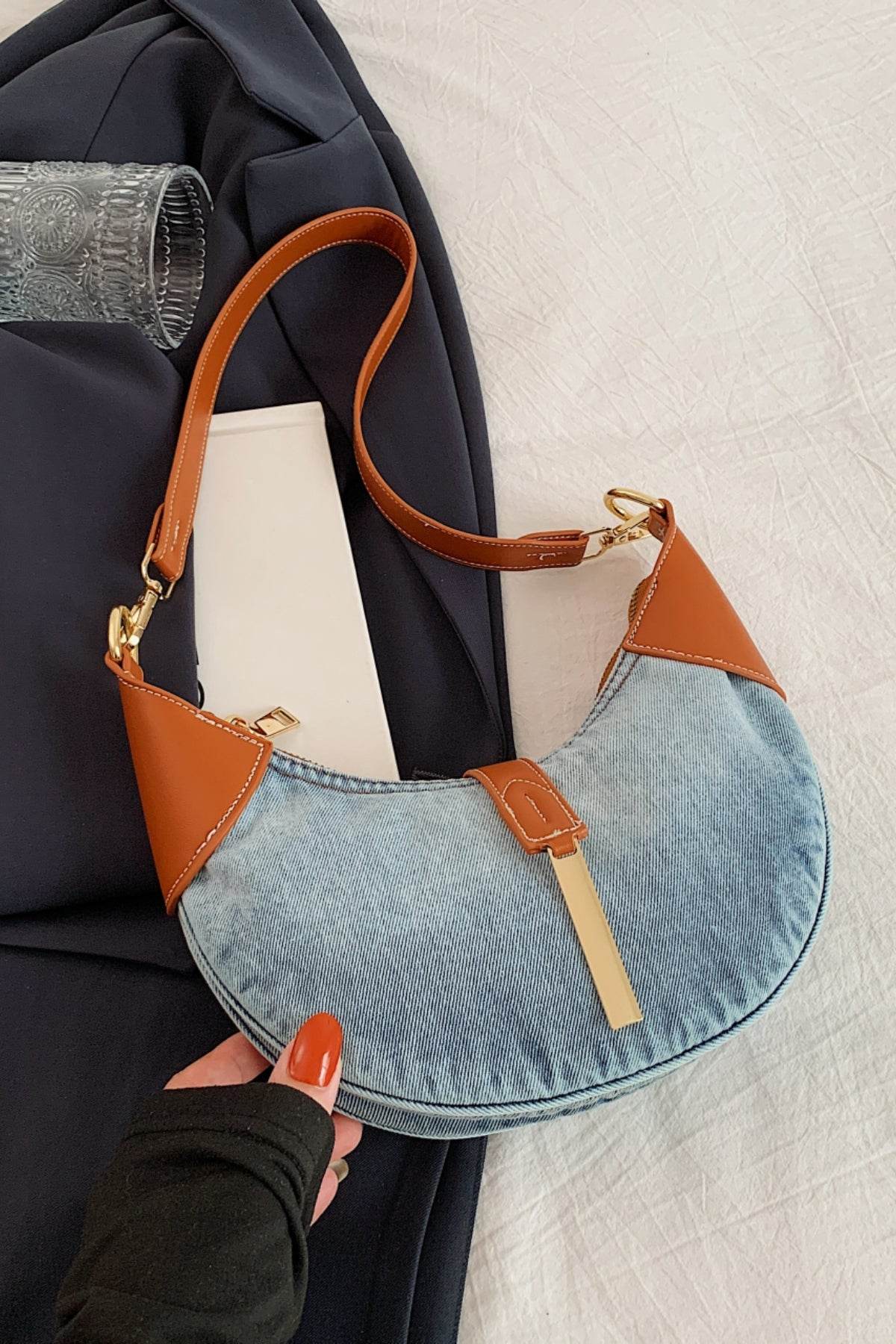 Contrast Denim Shoulder Bag - Hovatok