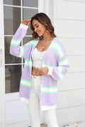 Angel Wings Color Block Ribbed Dropped Shoulder Open Front Cardigan - Hovatok