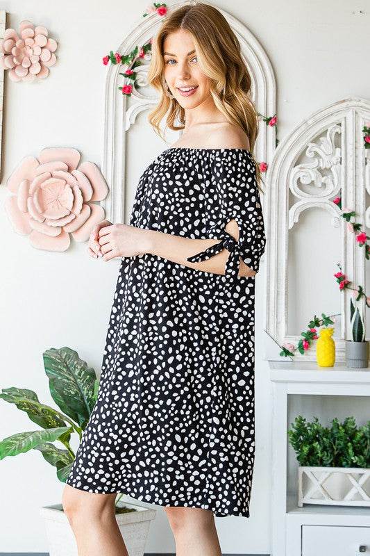 Heimish Full Size Short Sleeve Off Shoulder Animal Mini Dress Plus Size - Hovatok