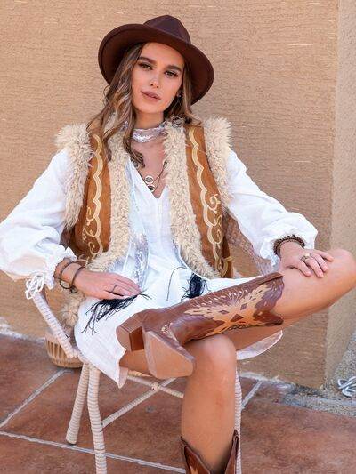 Fuzzy Open Front Vest Coat - Hovatok