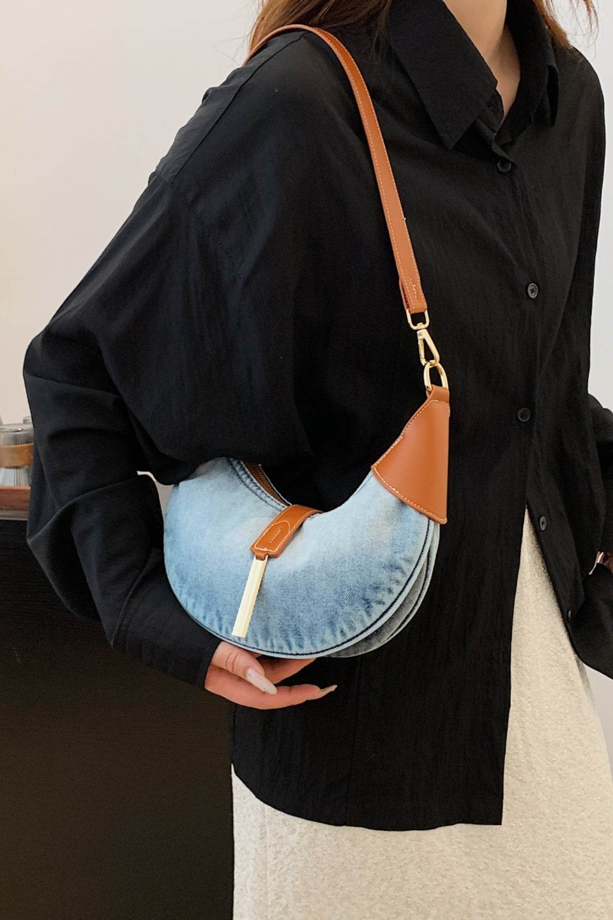 Contrast Denim Shoulder Bag - Hovatok