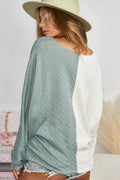 BiBi Twist Front Contrast Cable Knit Top - Hovatok