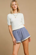 Umgee Elastic Waist Striped Shorts with Pockets - Hovatok