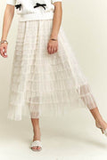 ADORA Elastic Waist Layered Mesh Midi Skirt - Hovatok
