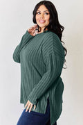 Basic Bae Full Size Ribbed Half Button Long Sleeve High-Low T-Shirt - Hovatok