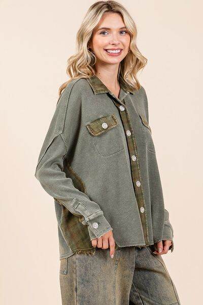 Mittoshop Mineral Washed Plaid Button Down Shacket - Hovatok