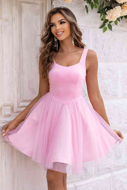 Wide Strap Mesh Dress - Hovatok