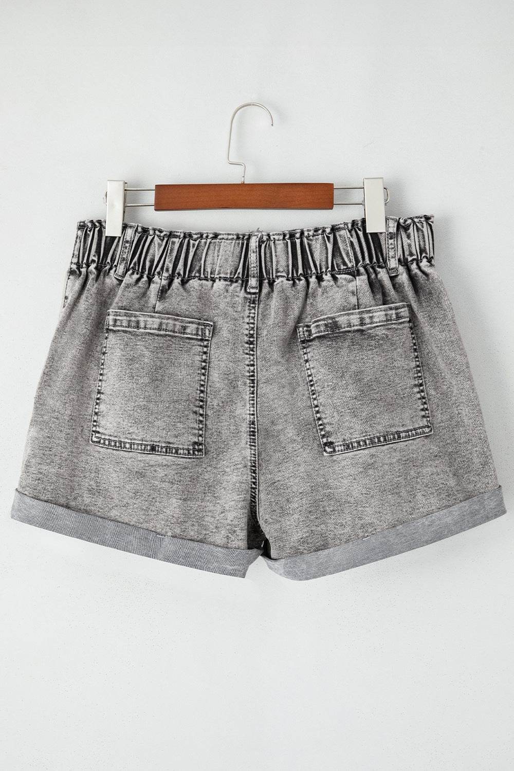 Zipped Cuffed Edge Denim Shorts - Hovatok