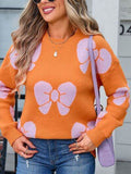 Angel Wings Bow Round Neck Dropped Shoulder Sweater - Hovatok