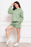 Drop Shoulder Long Sleeve Hoodie and Shorts Set - Hovatok