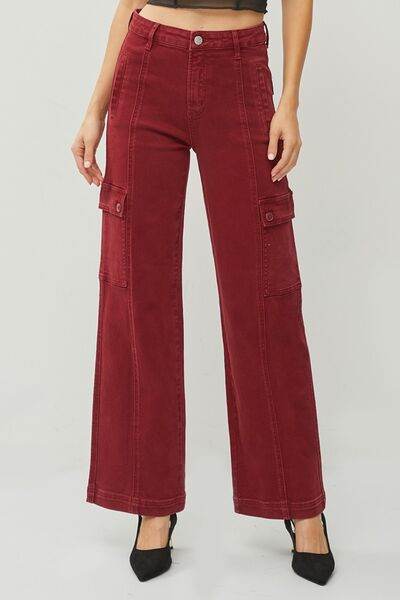 RISEN Full Size High Rise Wide Leg Cargo Jeans - Hovatok