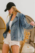 BiBi Button Up Long Sleeve Denim Jacket - Hovatok
