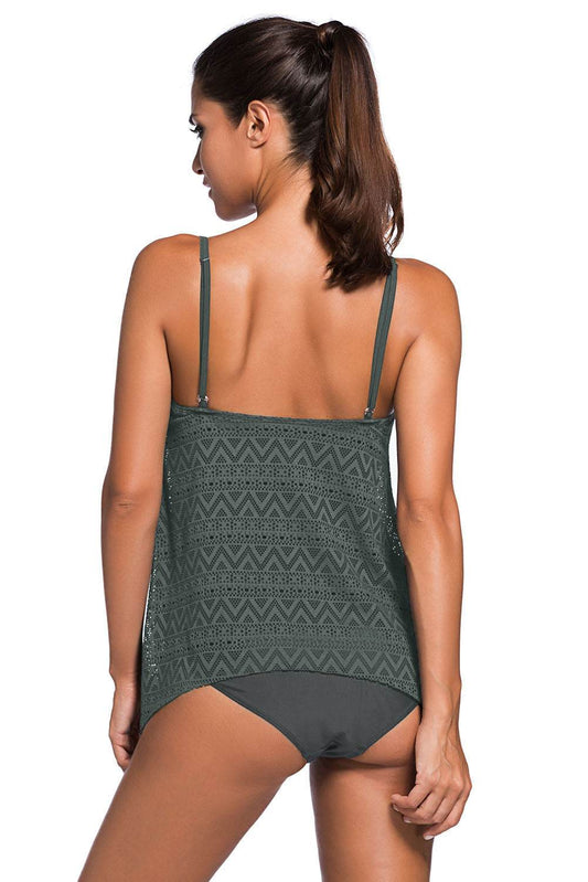 Full Size Spaghetti Strap Scoop Neck Tankini Set - Hovatok