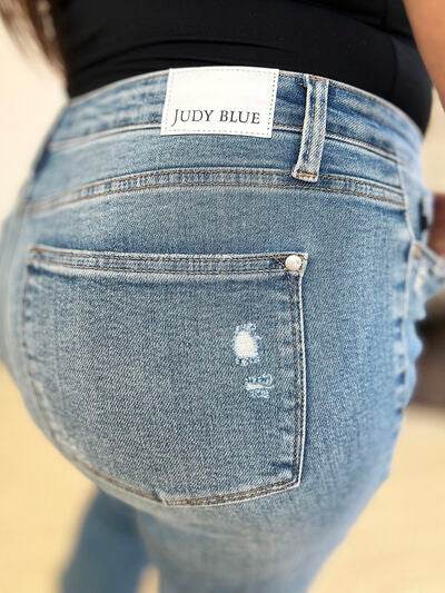 Judy Blue Full Size Mid Rise Destroyed Hem Distressed Jeans - Hovatok