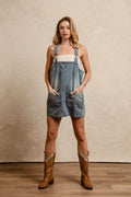 BiBi Washed Adjustable Strap Denim Overall Dress - Hovatok