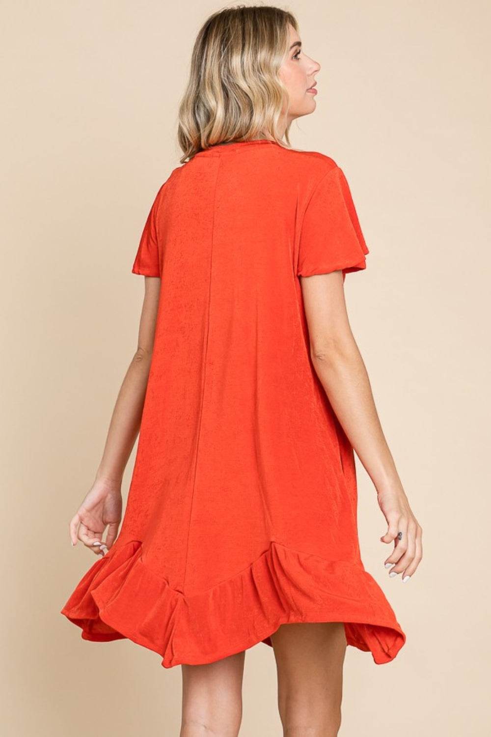 Culture Code Full Size Short Sleeve Ruffled Asymmetric Hem Dress - Hovatok