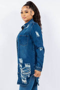 American Bazi Distressed Button Up Long Sleeve Denim Jacket - Hovatok