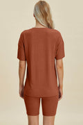 Basic Bae Full Size Ribbed V-Neck Short Sleeve Top and Shorts Set - Hovatok