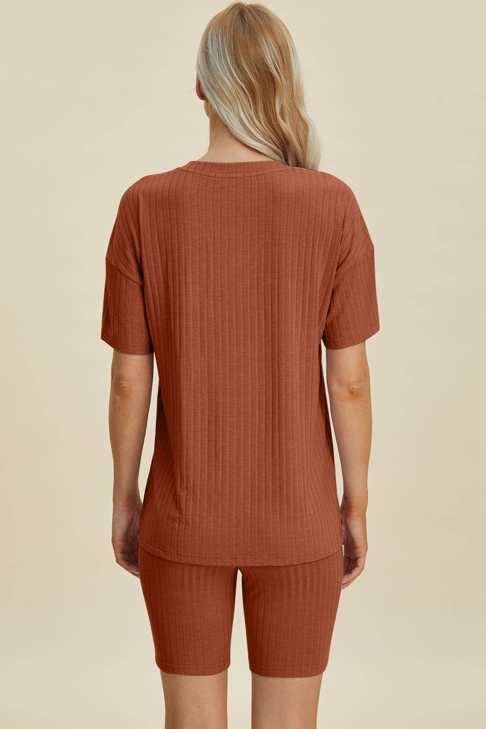 Basic Bae Full Size Ribbed V-Neck Short Sleeve Top and Shorts Set - Hovatok