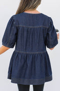 Tie Neck Babydoll Denim Top - Hovatok