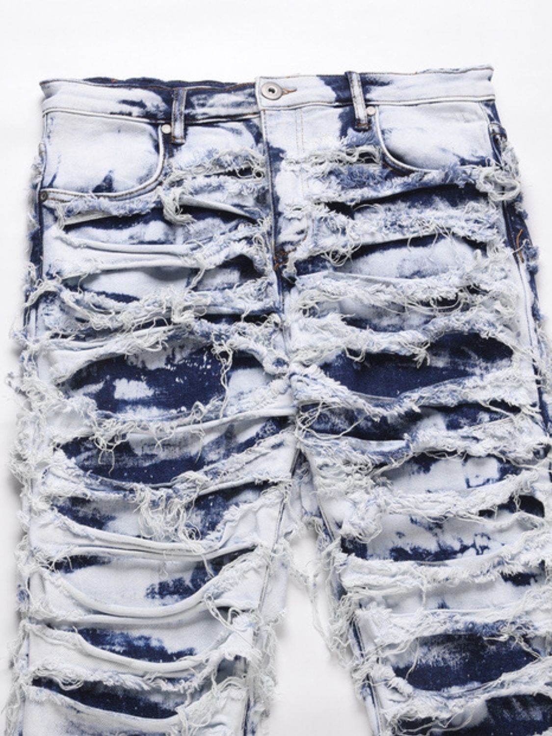 Men's Distressed Raw Hem Straight Jeans - Hovatok