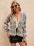 Open Front Plaid Long Sleeve Cardigan - Hovatok