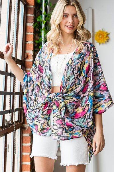 Heimish Full Size Multi Color Snake Open Cardigan Plus Size - Hovatok