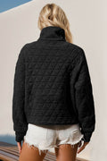 Double Take Half Zip Long Sleeve Quilted Sweatshirt with Pocket - Hovatok