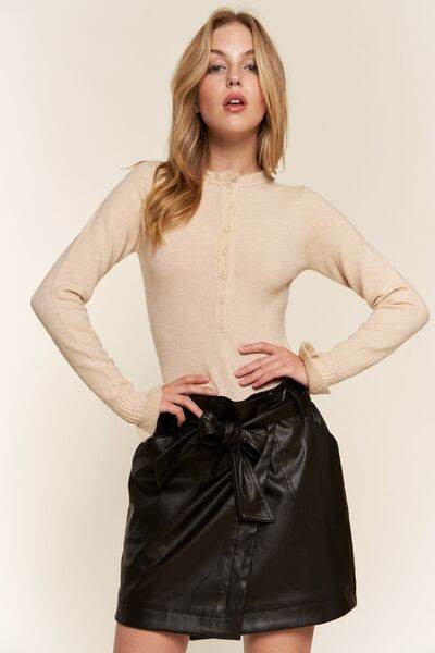 And The Why Half Button Round Neck Long Sleeve Bodysuit - Hovatok