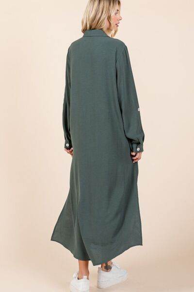 Mittoshop Airflow V-Neck Long Sleeve Button Down Maxi Dress - Hovatok