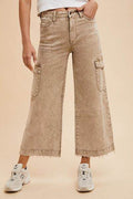 Annie Wear Raw Hem Wide Leg Jeans with Cargo Pockets - Hovatok