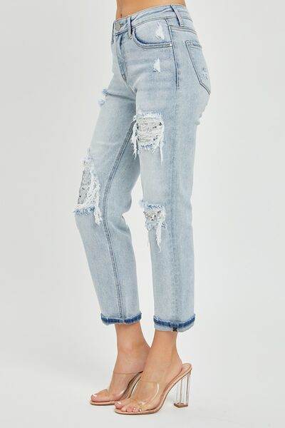 RISEN Mid-Rise Sequin Patched Jeans - Hovatok