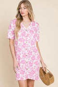 BOMBOM Floral Button Down Mini Dress - Hovatok