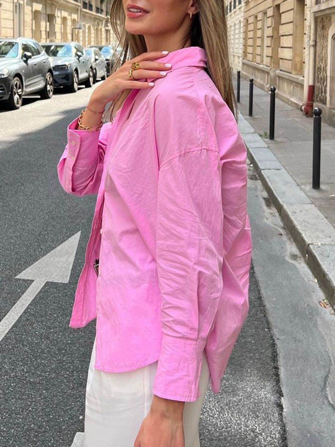 Devine Collared Neck Drop Shoulder Shirt - Hovatok