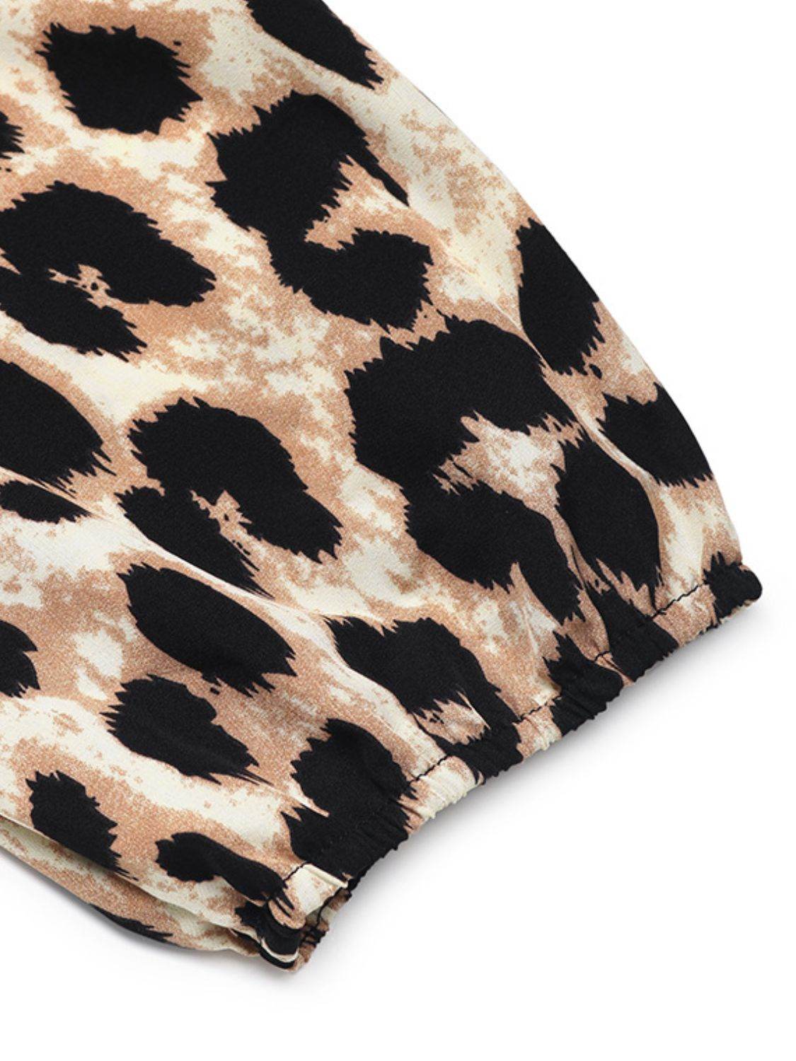 Perfee Tied Leopard Half Sleeve Jumpsuit - Hovatok