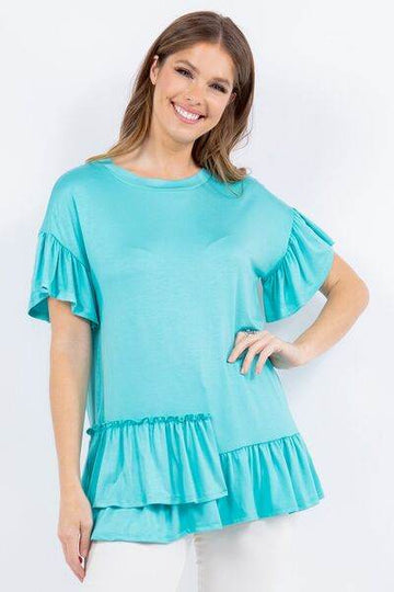Celeste Full Size Ruffle Detail Asymmetrical Top Plus Size - Hovatok