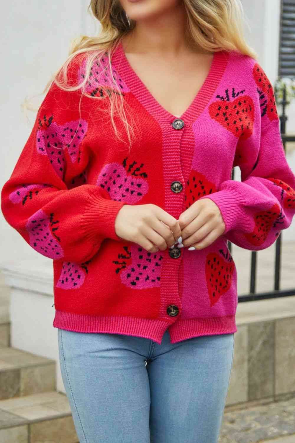 Angel Wings Printed V-Neck Button-Down Long Sleeve Cardigan - Hovatok