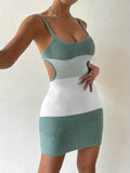 Color Block Scoop Neck Cover Up Dress - Hovatok