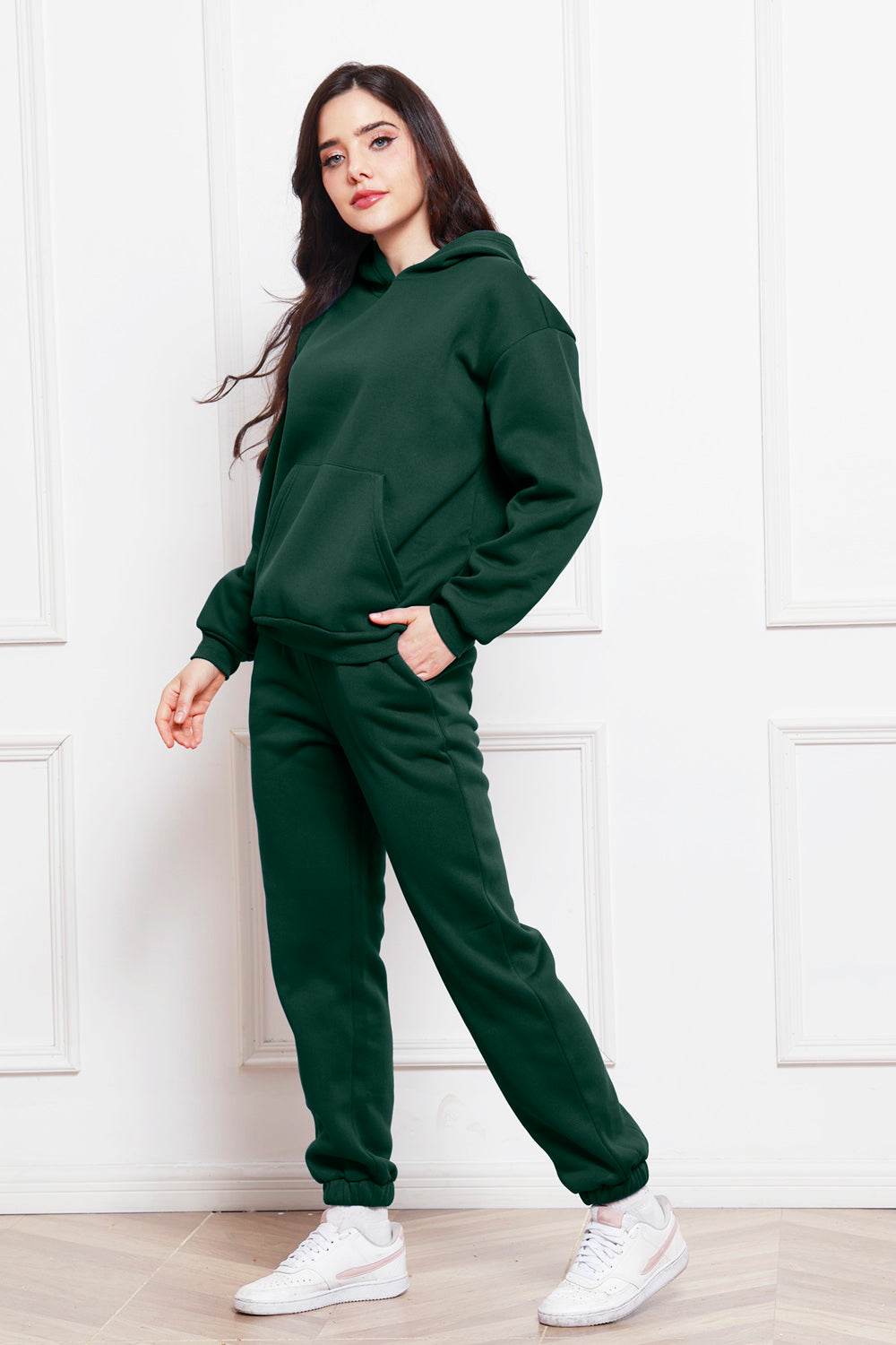 Drop Shoulder Long Sleeve Hoodie and Pants Set - Hovatok