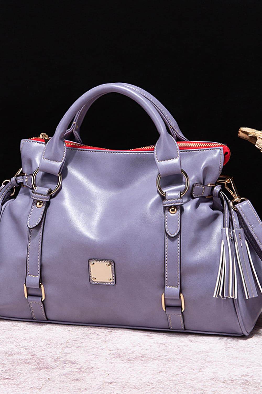 PU Leather Handbag with Tassels - Hovatok