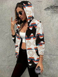Geometric Zip Up Hooded Sherpa Jacket - Hovatok