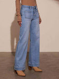 High Rise Front Pocket Patch Wide Leg Jeans - Hovatok