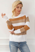 Striped Round Neck Long Sleeve Knit Top - Hovatok