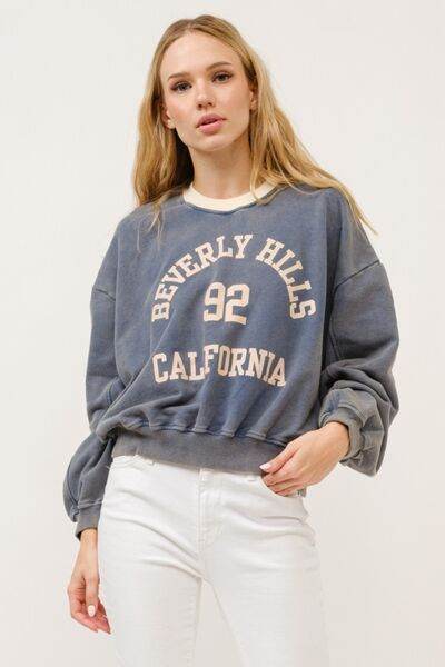 And The Why BEVERLY HILLS 92 CALIFORNIA Contrast Crop Sweatshirt - Hovatok