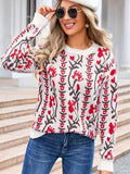 Angel Wings Flower Round Neck Long Sleeve Sweater - Hovatok
