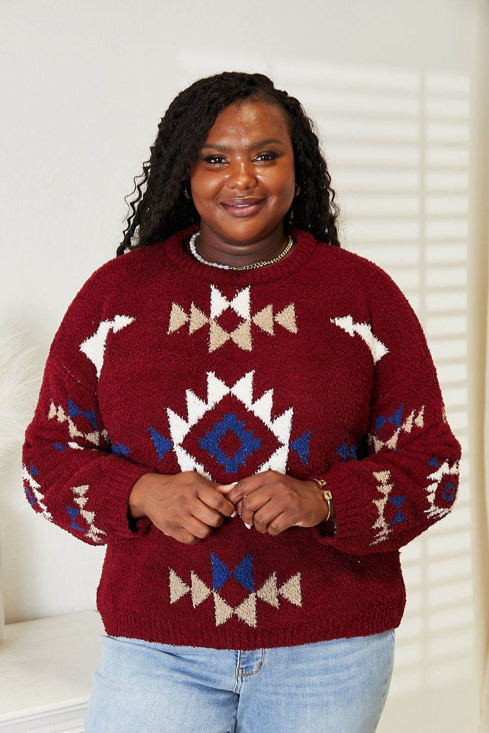 HEYSON Full Size Aztec Soft Fuzzy Sweater - Hovatok